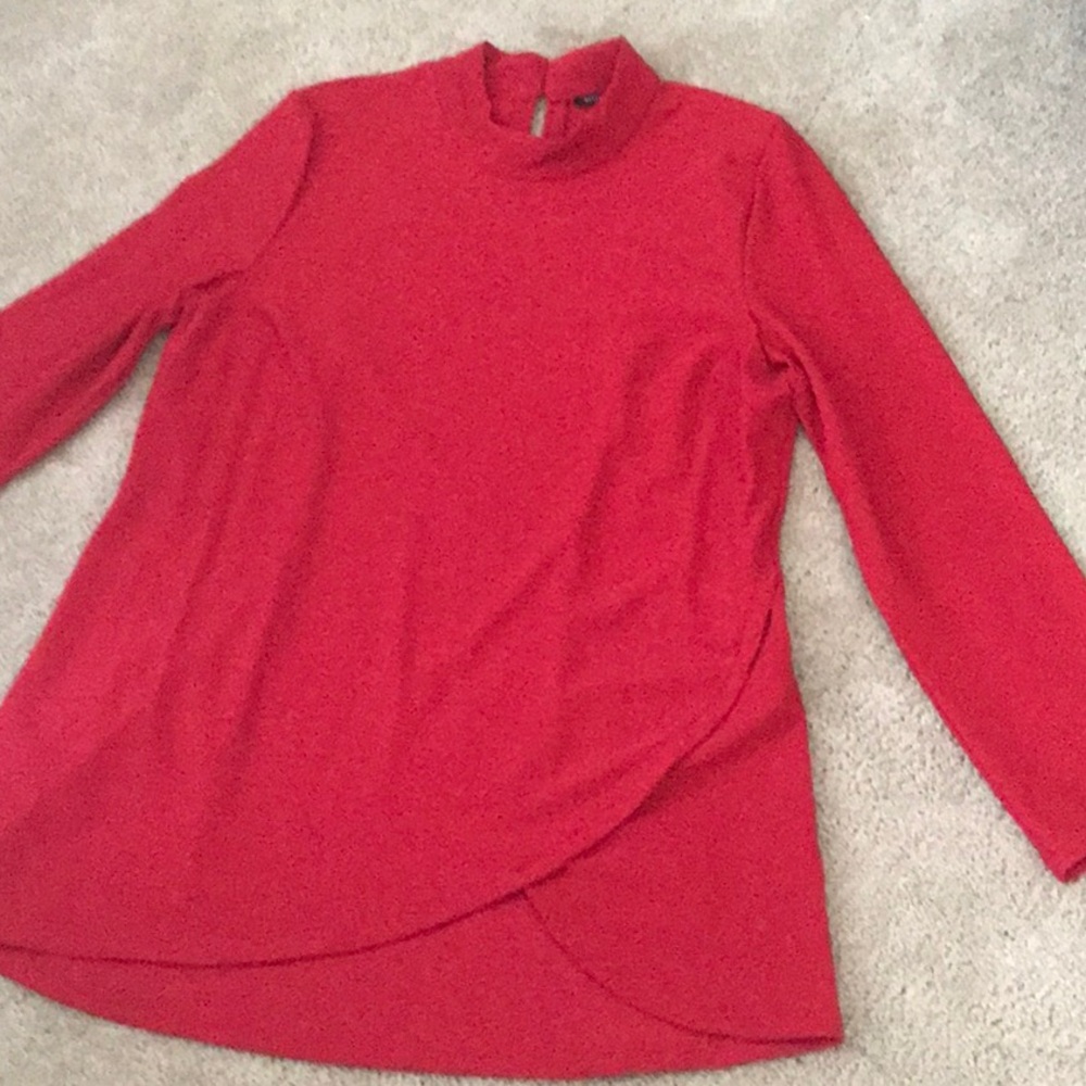 Boston Proper Red Asymmetrical Long Sleeve Blouse